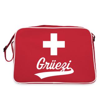 Grüezi Schriftzug (Schweiz / Schweizerfahne) - Retro Tasche - Rot/Weiß - Hinten