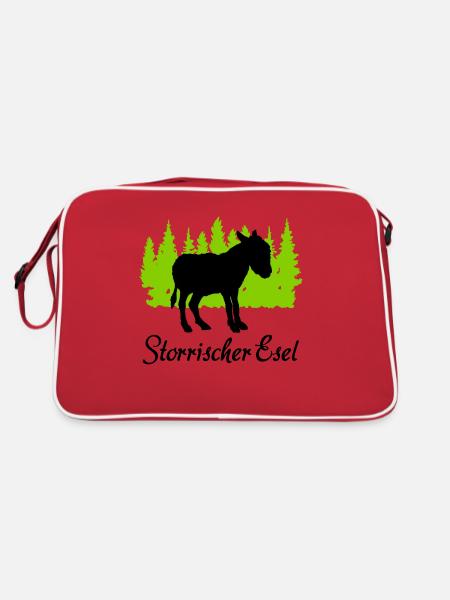 "Störrischer Esel: Charmante Sturheit" - Retro Tasche - Rot/Weiß - Hinten