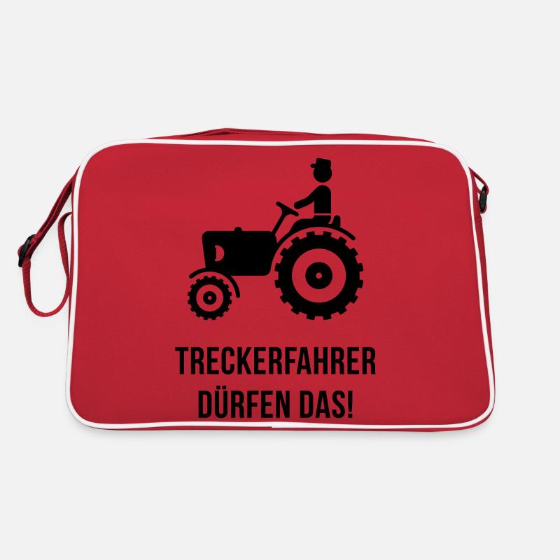 Treckerfahrer Dürfen Das! (Trecker / Traktor, V3) - Retro Tasche - Rot/Weiß
