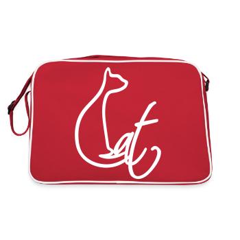 chat assis jolie silhouette chat texte contour - Sac Retro - rouge/blanc - Dos