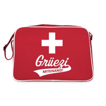Grüezi Mitenand! (Schweiz / Schweizerfahne) - Retro Tasche - Rot/Weiß - Hinten