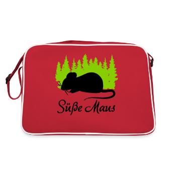 "Süße Maus: Zart und Liebenswert" - Retro Tasche - Rot/Weiß - Hinten