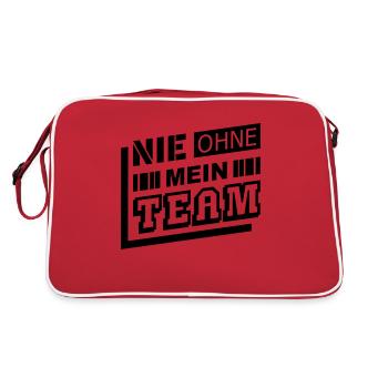 Nie ohne Team (Schriftzug) - Retro Tasche - Rot/Weiß - Hinten