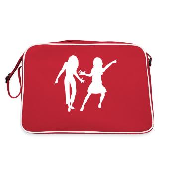 2 Frauen Tanzen Silhouette Freundinnen Party Musik - Retro Tasche - Rot/Weiß - Hinten