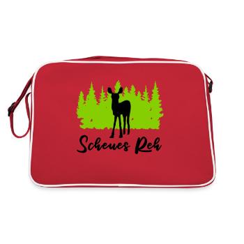 "Scheues Reh: Anmutige Zurückhaltung" - Retro Tasche - Rot/Weiß - Hinten
