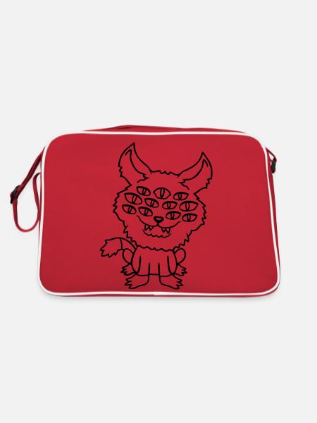 Chat Démon Beaucoup d’yeux Diable Enfer Monstre maléfique - Sac Retro - rouge/blanc - Dos