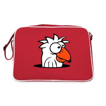 Bird Bottom Hole Funny Goofy Silly Confused Fun - Retro Bag - red/white - Back
