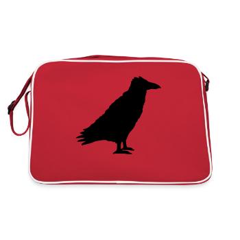Raven Bird Stands Crow Silhouette Outline Black - Retro Bag - red/white - Back