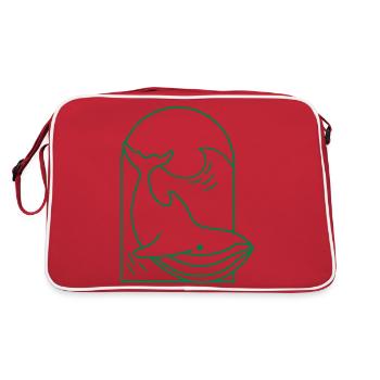 Whale diving and ocean waves - Retro Bag - red/white - Back