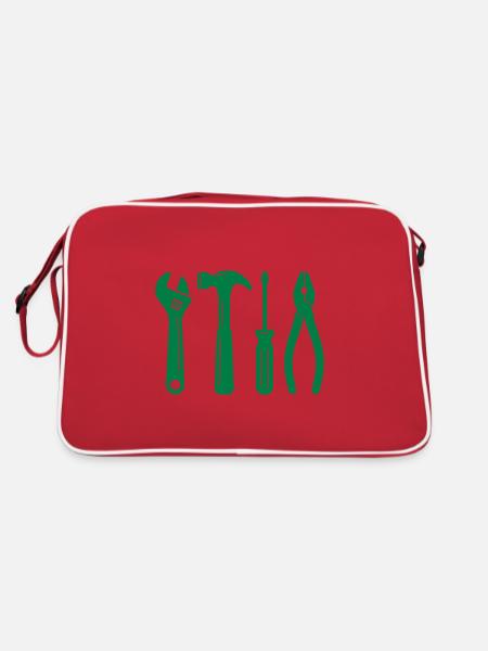 Tools logo. Tool icon symbol. Working tools. Tool - Retro Bag - red/white - Back