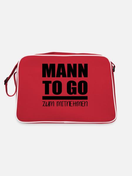 Single lustiger Spruch - Mann to go - Retro Tasche - Rot/Weiß - Hinten
