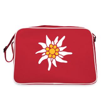 Weiße Alpen Edelweiß Blume Bergblume Berge Wandern - Retro Tasche - Rot/Weiß - Hinten