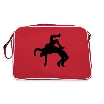 ringen silhouette - Retro Tasche - Rot/Weiß - Hinten