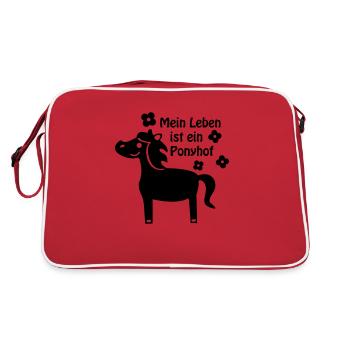 Leben ist Ponyhof / Pferd Pony - Retro Tasche - Rot/Weiß - Hinten