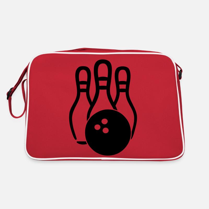 Bowlingkugel & Pins - Retro Tasche - Rot/Weiß