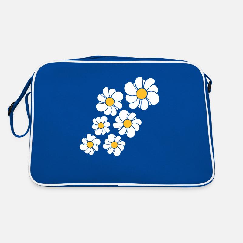 pattern design blue flower daisy buttercup daisy b Retro Bag