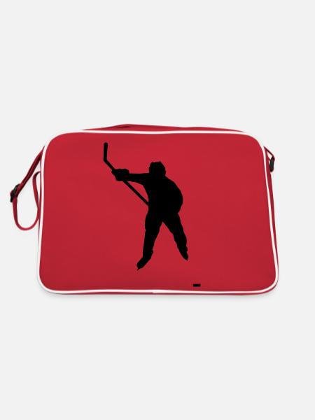 Eishockey Spieler mit Puck - Retro Tasche - Rot/Weiß - Hinten