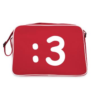 Cat Face Emoticon :3 - Retro Bag - red/white - Back