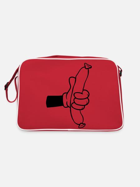 Wurst Comic Hand BBQ - Retro Tasche - Rot/Weiß - Hinten