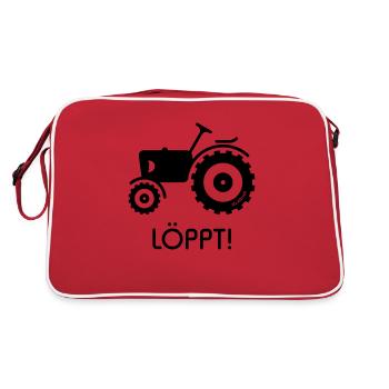 Löppt! (Trecker / Traktor / Plattdeutsch / Platt) - Retro Tasche - Rot/Weiß - Hinten