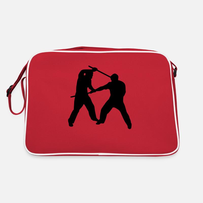 Stickfight Silhouette - Retro Tasche - Rot/Weiß