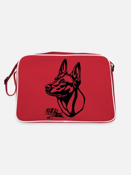 Malinois withoutBackground text - Retro Tasche - Rot/Weiß
