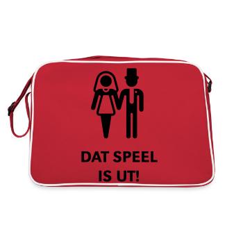 Dat Speel Is Ut! (Hochtiet, JGA, Plattdeutsch) - Retro Tasche - Rot/Weiß - Hinten