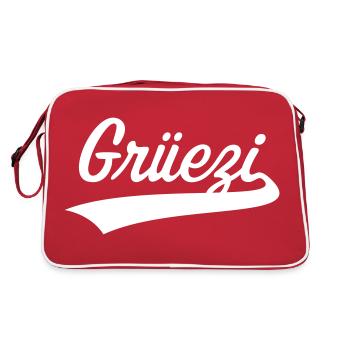 Grüezi Schriftzug (Schweiz / Schwizerdütsch) - Retro Tasche - Rot/Weiß - Hinten