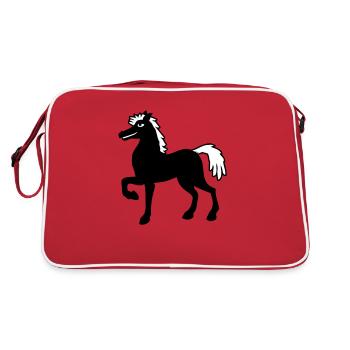 Pferd Hengst Cool Stolz Kerl Reiten Reiter Hobby - Retro Tasche - Rot/Weiß - Hinten