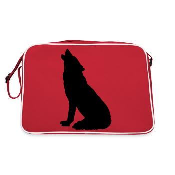 Heulender Wolf sitzend - Retro Tasche - Rot/Weiß - Hinten