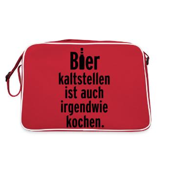 Bierflasche kalt Kühlschrank Küche kochen grillen - Retro Tasche - Rot/Weiß - Hinten