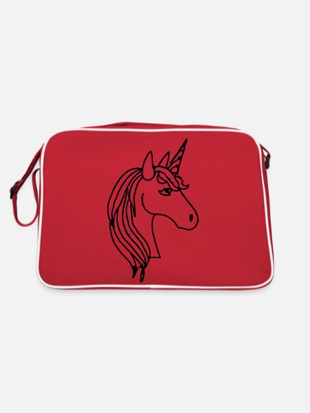 Unicorn Illustration Line Art Gift Idea - Retro Bag - red/white - Back