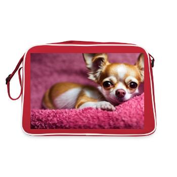 Chien Chihuahua mignon allongé sur une couverture rose - Sac Retro - rouge/blanc - Dos