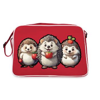 Igel mit Äpfeln - Herbst Saison - DIGITAL - Retro Tasche - Rot/Weiß - Hinten