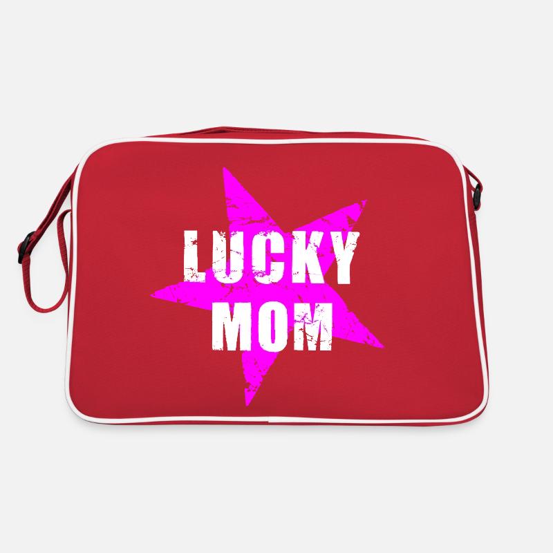 LUCKY MOM Muttertag Mutterglück Mama used look 80s - Retro Tasche - Rot/Weiß