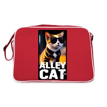 Street Cat Alley Cat Gym Cat Entzückende Cartoon Katze - Retro Tasche - Rot/Weiß - Hinten