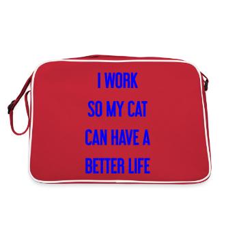 Für ein besseres Katzenleben arbeite ich! - Retro Tasche - Rot/Weiß - Hinten