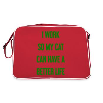 Für ein besseres Katzenleben arbeite ich! - Retro Tasche - Rot/Weiß - Hinten