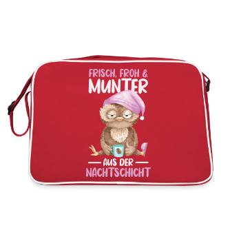 Eule Nachtschicht Schichtarbeiter - Retro Tasche - Rot/Weiß - Hinten