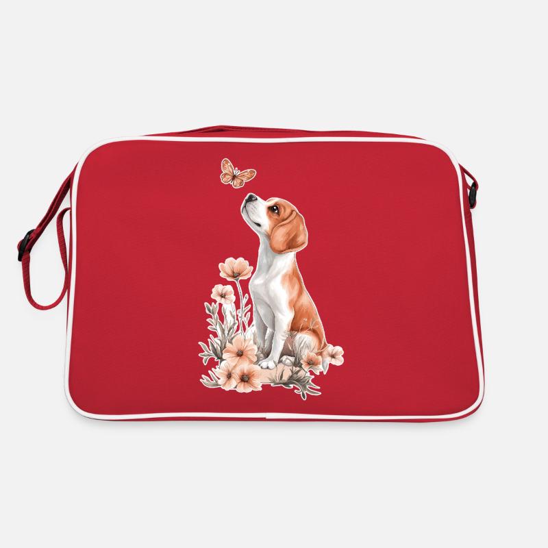 Beagle und Schmetterling - Retro Tasche - Rot/Weiß