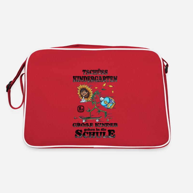 Tschüss Kindergarten ich bin jetzt in der Schule - Retro Tasche - Rot/Weiß