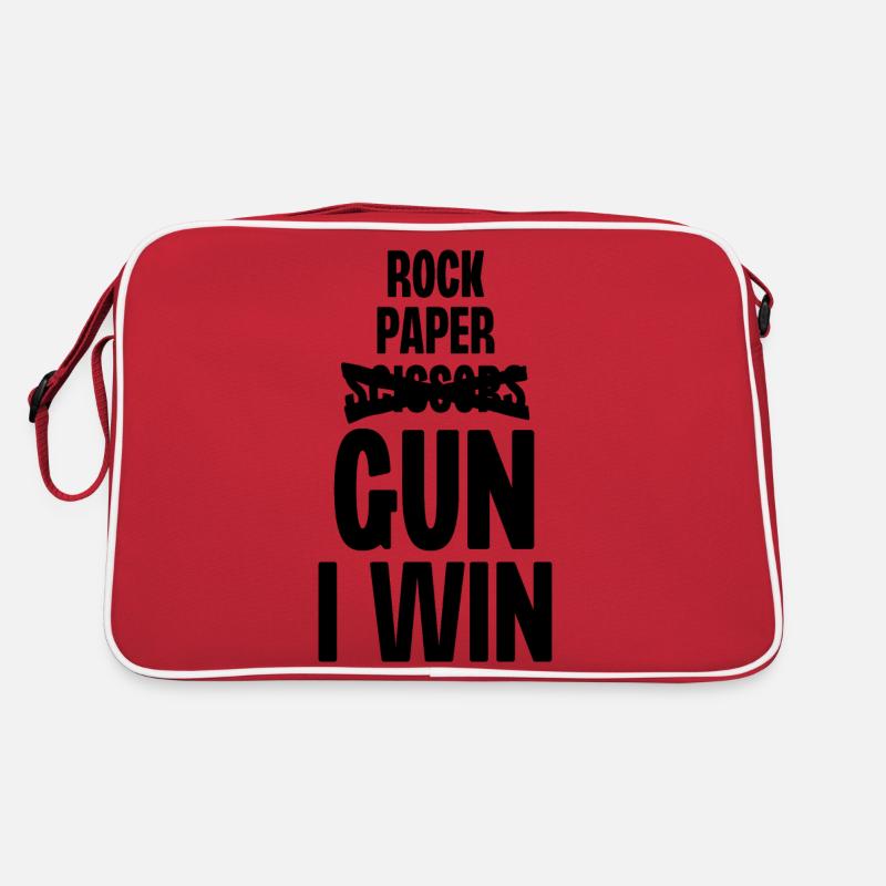 Steinpapier-Scherenpistole Ich gewinne Retro Tasche