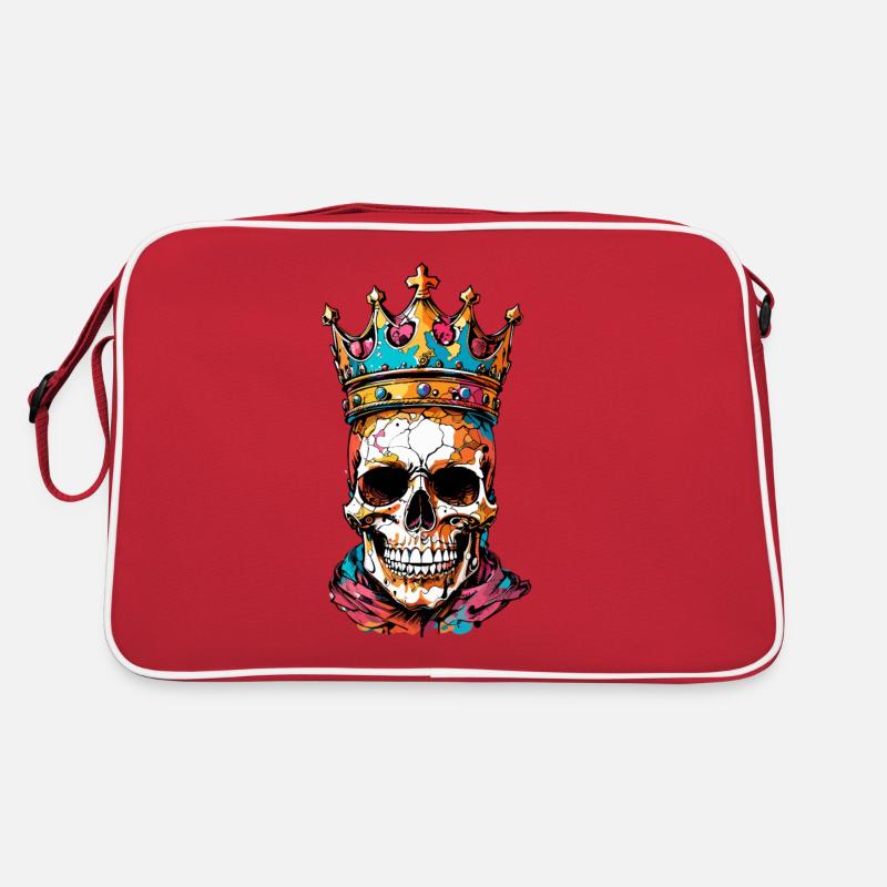 Totenkopf mit Krone - Retro Tasche - Rot/Weiß