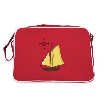Windrose Segelschiff segeln Schiffe Schiff - Retro Tasche - Rot/Weiß - Hinten