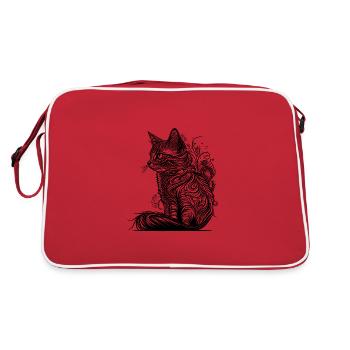 Lignes de tatouage chat dans le style Nature sauvage - Sac Retro - rouge/blanc - Dos