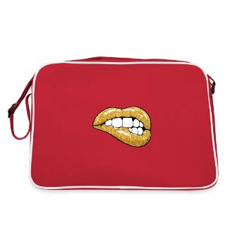 Golden glitzernde Lippen - Retro Tasche - Rot/Weiß - Hinten