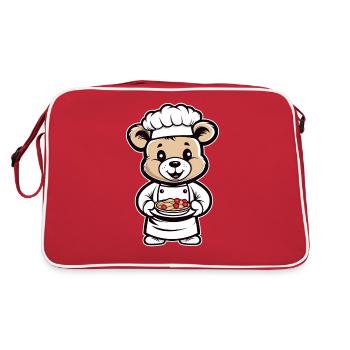 Cute chef chef teddy bear in the kitchen - Retro Bag - red/white - Back