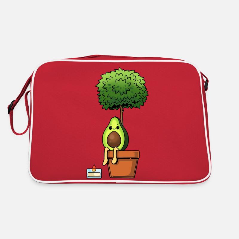 Avocado auf einer Pflanze mit einer Kerze - Retro Tasche - Rot/Weiß