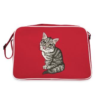 Norwegian Forest Cat Tabby Tiger Illustration - Retro Bag - red/white - Back