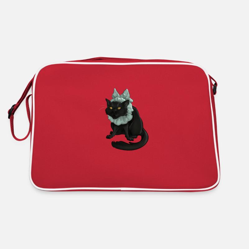 Funny Cat With Bow - Retro Tasche - Rot/Weiß